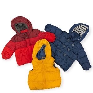 Baby Gap Boy's Puffer Jackets & Vest Size 6-12 Months Red Jacket Fleece Lined